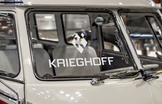 sticker / mid-term adhesive film (e.g. glass pane) mirrored, Krieghoff logo (28.6x14.7cm) matt white