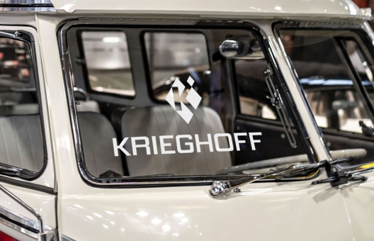 Aufkleber / mittelfristige Klebefolie (z.B. Auto-/Glas) gespiegelt, Krieghoff-Logo (28,6x14,7cm) 